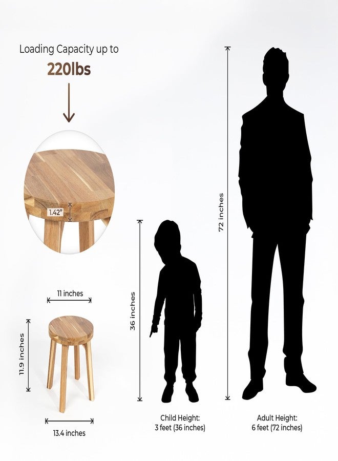 ARROWSTONE Round Stool Acacia Wood, 12" Height, 11" Round Top, Backless, Easy Assembly, Natural Wax Finish, Wooden Stool for Plant, Dining Room, Living Room, Garden, Makeup - Image 2