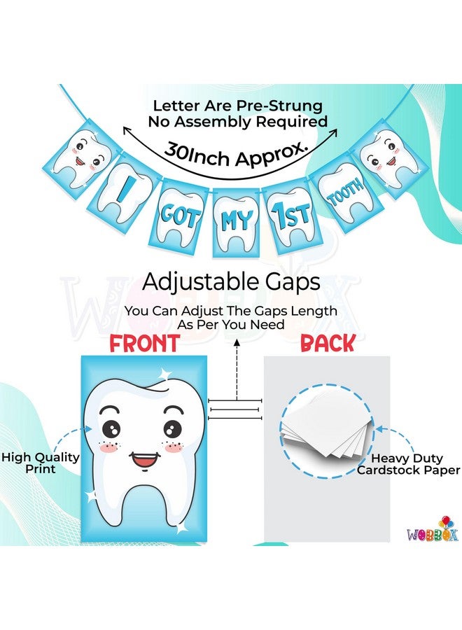 Wobbox I Got My 1st Tooth Bunting Banner, Blue Colour Stylish Font, First Tooth Decoration, Happy Birthday Decoration - Image 3