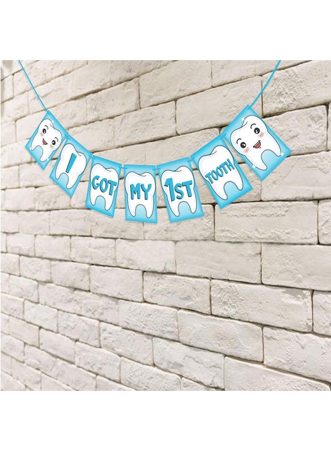 Wobbox I Got My 1st Tooth Bunting Banner, Blue Colour Stylish Font, First Tooth Decoration, Happy Birthday Decoration - Image 4
