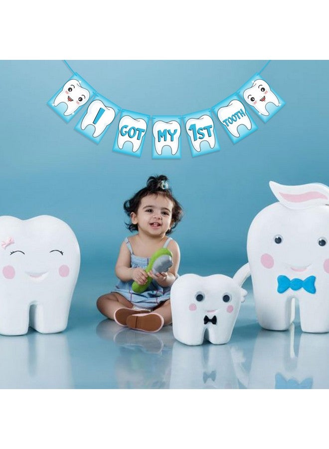 Wobbox I Got My 1st Tooth Bunting Banner, Blue Colour Stylish Font, First Tooth Decoration, Happy Birthday Decoration - Image 5