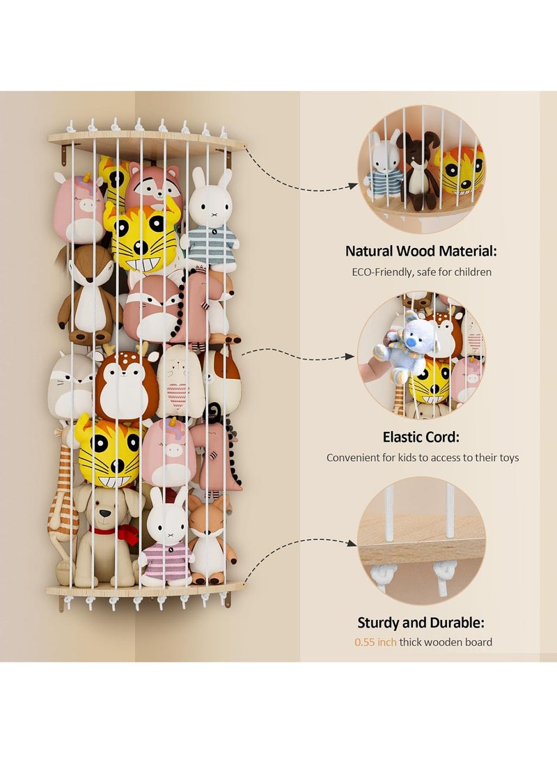 شو وو قفص زاوية خشبي كبير معلق على الحائط لتخزين الحيوانات المحشوة، حامل للحيوانات المحشوة، منظم حائط للألعاب المحشوة للأطفال، رف عرض عائم للمنزل مع إضاءة LED وطول قابل للتعديل - Image 3
