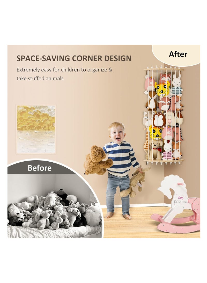 شو وو قفص زاوية خشبي كبير معلق على الحائط لتخزين الحيوانات المحشوة، حامل للحيوانات المحشوة، منظم حائط للألعاب المحشوة للأطفال، رف عرض عائم للمنزل مع إضاءة LED وطول قابل للتعديل - Image 4