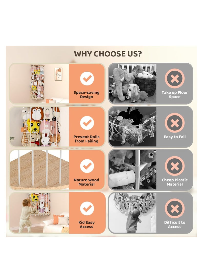 شو وو قفص زاوية خشبي كبير معلق على الحائط لتخزين الحيوانات المحشوة، حامل للحيوانات المحشوة، منظم حائط للألعاب المحشوة للأطفال، رف عرض عائم للمنزل مع إضاءة LED وطول قابل للتعديل - Image 5