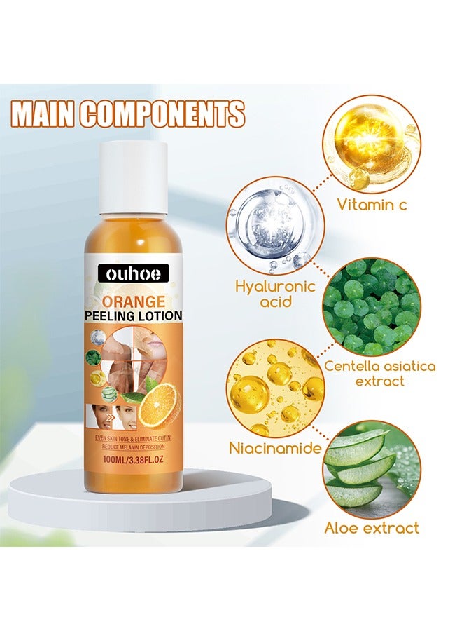 OUHOE Orange Peeling Lotion，Body Lotion Gentle Skin Exfoliation Fading Dark Spots Whitening Skin Moisturizing Care Solution 100ml - Image 2