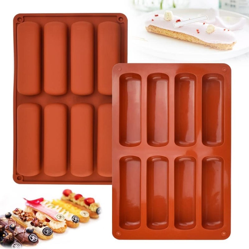 MoldBerry Mold Berry Multicolor 8 Cavity Long Strips Eclair Silicone Mould Slim Bar Chocolate Mould for Chocolate Cracker Bar Stick Finger Biscuit Hot Dog Bun Rolls Cake Multicolor Pk1 - Image 1