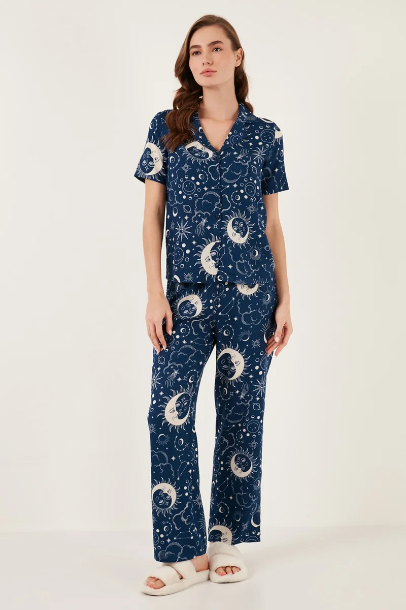 Lela Comfortable Cut Wide Leg Mono Collar Short Sleeve Pajama Set Women's Pajama Set 6110290