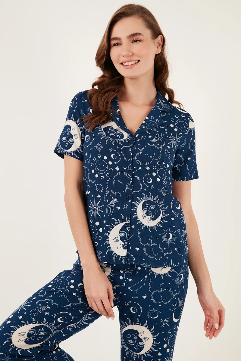 Lela Comfortable Cut Wide Leg Mono Collar Short Sleeve Pajama Set Women's Pajama Set 6110290