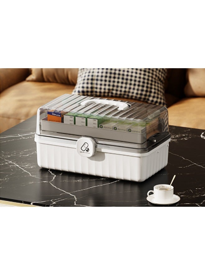 FLYROAD 3 Layers First Aid Organizer with Portable Handle, Plastic Medicine Organizer, Family Pack Large Capacity - Image 1