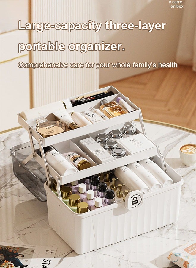 FLYROAD 3 Layers First Aid Organizer with Portable Handle, Plastic Medicine Organizer, Family Pack Large Capacity - Image 3