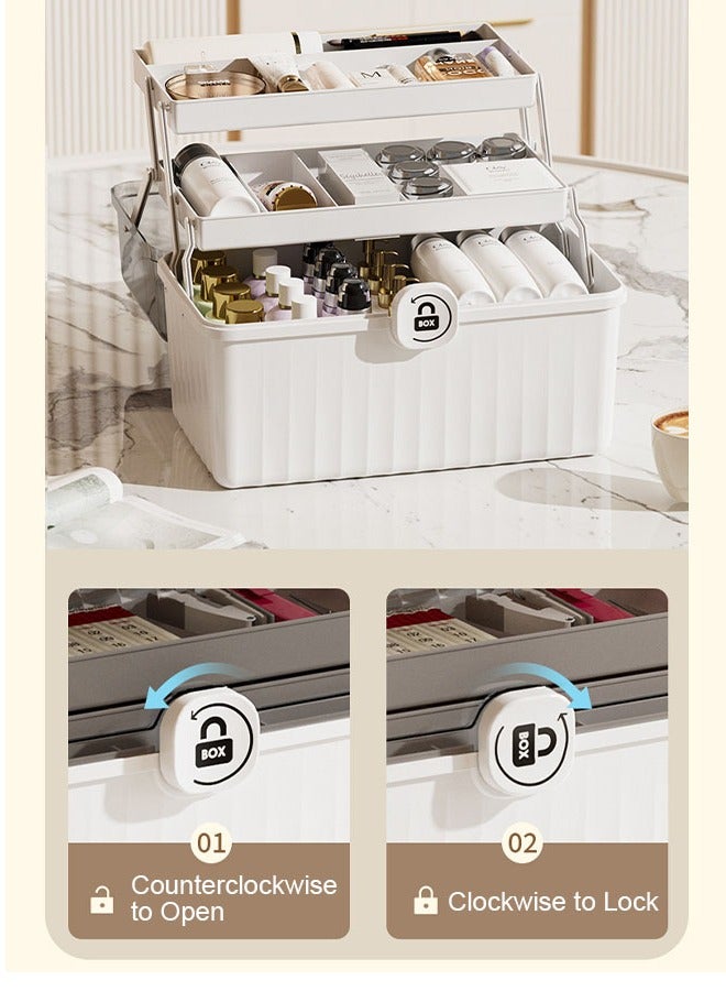 FLYROAD 3 Layers First Aid Organizer with Portable Handle, Plastic Medicine Organizer, Family Pack Large Capacity - Image 4