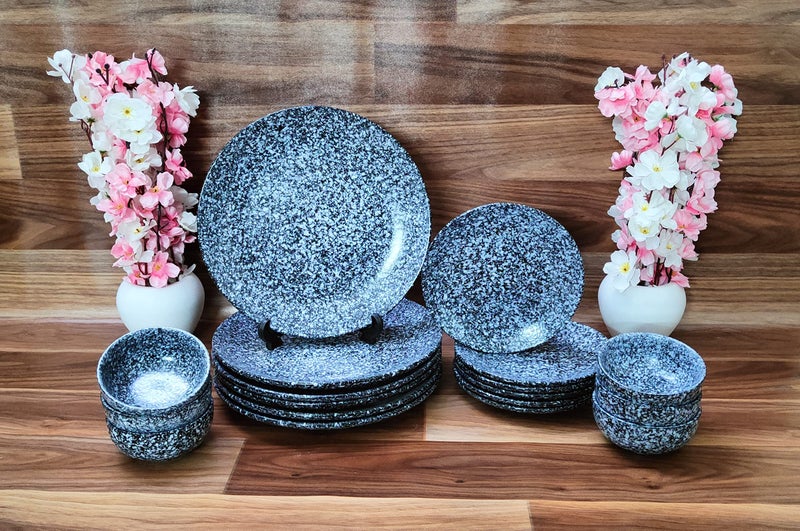 VolCraft Matte Black Ceramic Plates for Dinner with Bowls (18 Pieces, 6 Katori Bowl, 6 Dinner Plates & 6 Quarter Plates Dishwasher & Microwave Safe) -Dinner Sets Ceramic Bowls Set Dinnerware Sets - Image 1