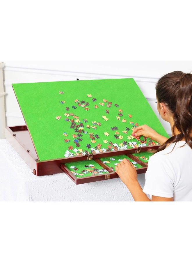 Kcelarec Wooden Jigsaw Puzzle Table with Drawers and Legs for Adults, Tilting Green Board for Games, Gift for Puzzle Amateur, Solid Wood Folding Tilting Table for 1000 Pieces Puzzles - Image 3