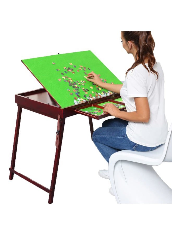 Kcelarec Wooden Jigsaw Puzzle Table with Drawers and Legs for Adults, Tilting Green Board for Games, Gift for Puzzle Amateur, Solid Wood Folding Tilting Table for 1000 Pieces Puzzles - Image 2