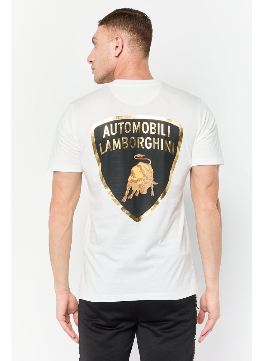 LAMBORGHINI - Men Crew Neck Short Sleeves Brand Logo T-Shirt, White - Image 1