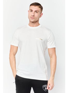 Men Crew Neck Short Sleeves Brand Logo T-Shirt, White
