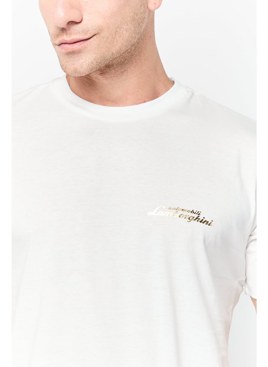 LAMBORGHINI - Men Crew Neck Short Sleeves Brand Logo T-Shirt, White - Image 1