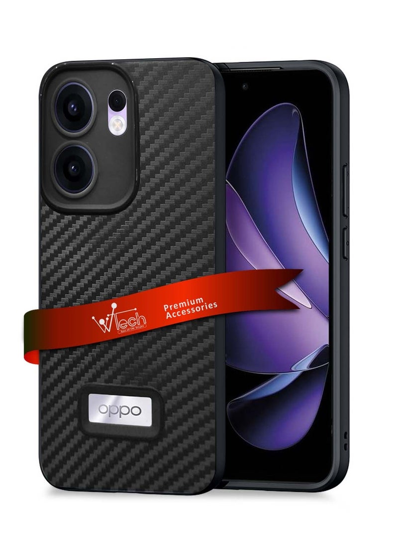 Wtech Oppo Reno13 F 4G/5G 2025 Liquid Silicone Carbon Fiber Texture Case Cover - Black - Image 1