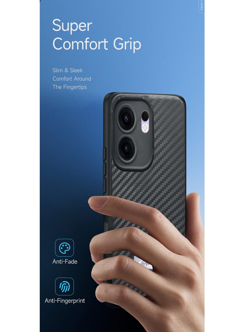 Wtech Oppo Reno13 F 4G/5G 2025 Liquid Silicone Carbon Fiber Texture Case Cover - Black - Image 2