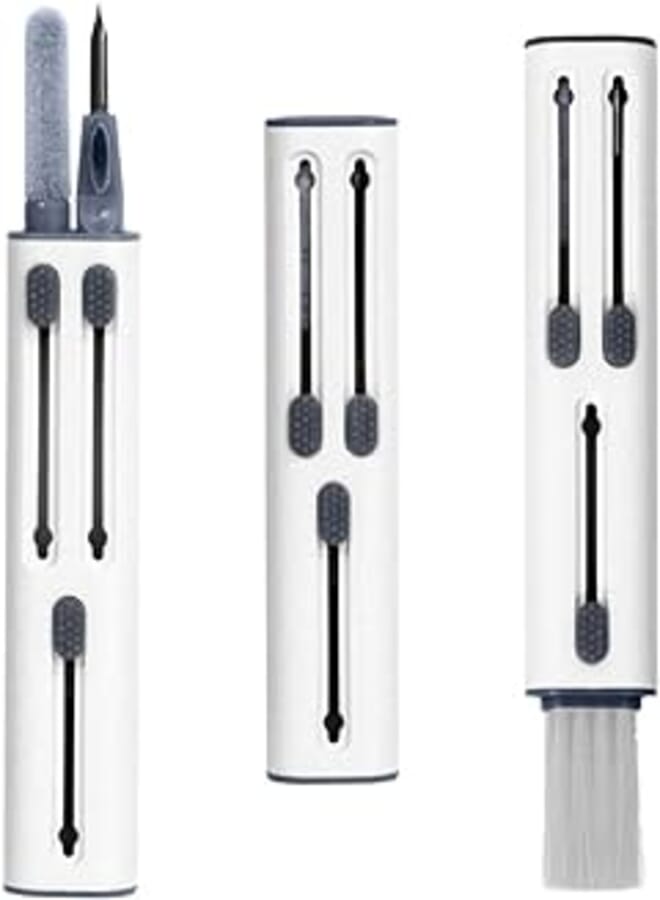 Gizga Essentials Earphone Earpod Cleaning Pen, Earbuds, Headphones, Wireless Earphones, 3-in-1 Multifunctional Cleaning Kit, Metal Pen, Sponge & Brush, Cleans Keyboards Laptops Mobiles, White
