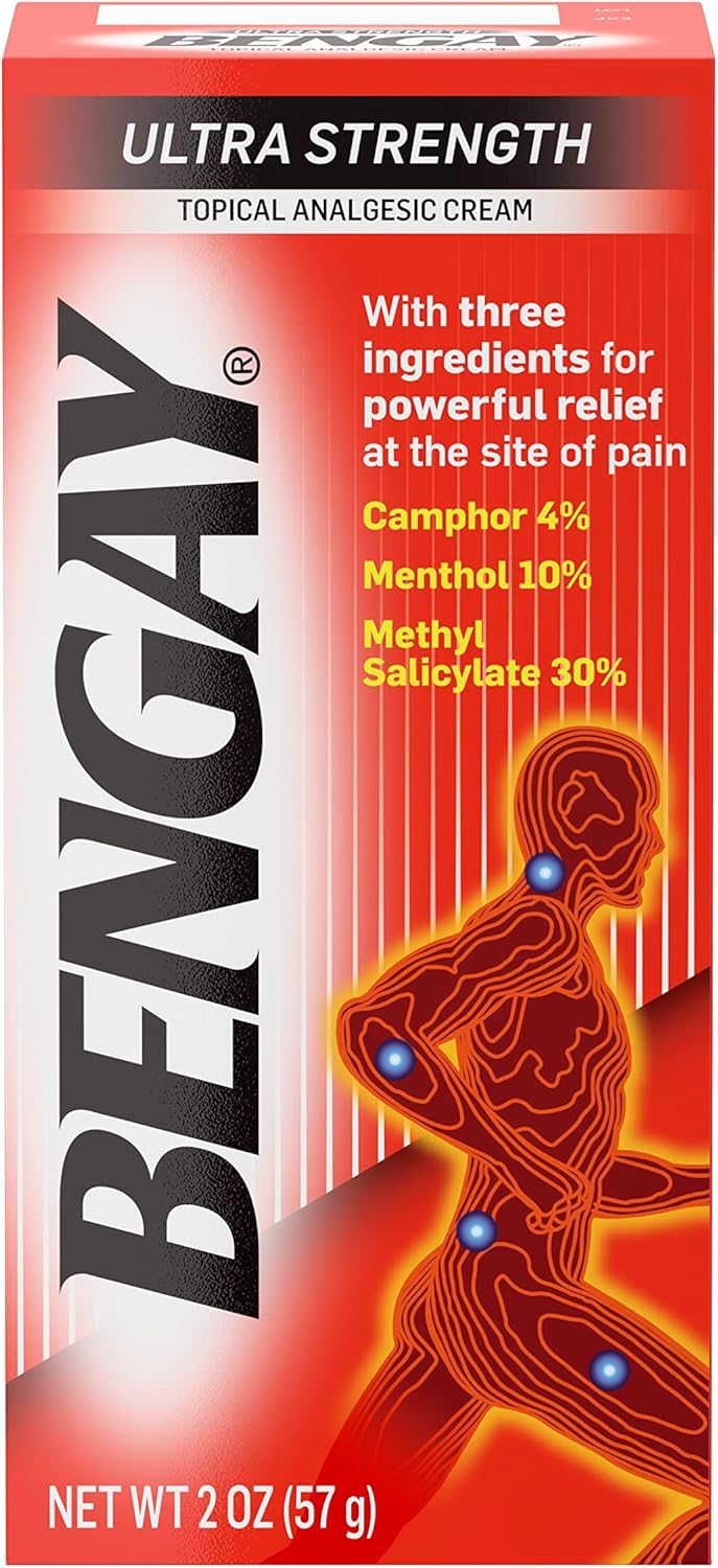 Bengay Bengay Ultra Strength Topical Pain Relief Cream, Non-Greasy Analgesic for Minor Arthritis, Muscle, Joint, and Back Pain, Camphor, Menthol & Methyl Salicylate, 2 oz Packaging May Vary