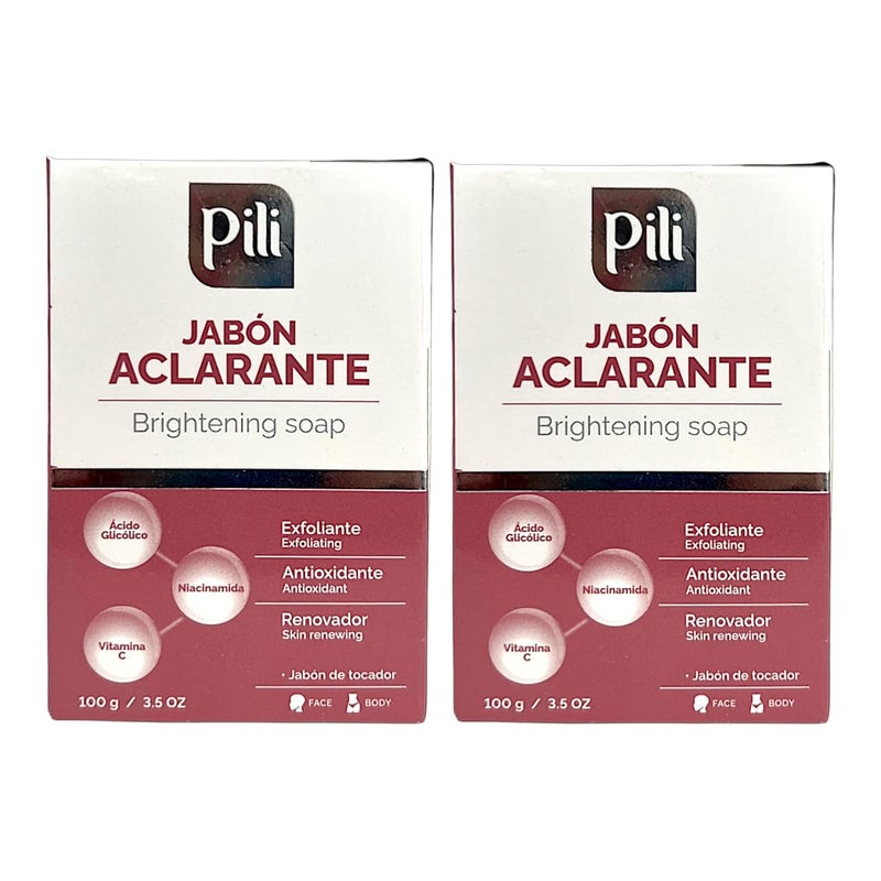 Pili Brightening Soap  Skin Brightening Soap for Face  Exfoliating Bar with Glycolic Acid Vitamin C  Niacinamide  Even Skin Tone  Glowing Skin  Antioxidant Formula 35 oz 2 Pack