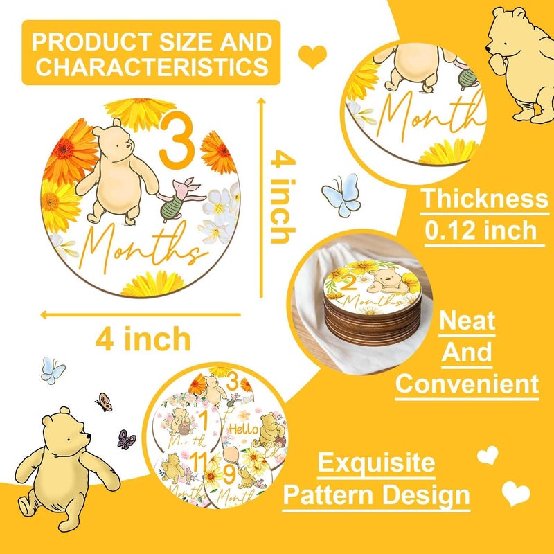 Al Raied ARS® 7 Pcs Winnie Baby Monthly Milestone Circles - Double Sided Wooden Signs with Storage Bags - Image 2