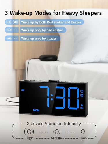 PPLEE Loud Alarm Clock with Bed Shaker,Vibrating Alarm Clock for Heavy Sleepers Hearing-impaired Deaf,2 Alarms 3-level Vibration for Weekday/Everyday Mode,5 Dimmer,5 Volume,Big Number,Power-off Memory - Image 2
