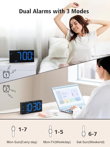 PPLEE Loud Alarm Clock with Bed Shaker,Vibrating Alarm Clock for Heavy Sleepers Hearing-impaired Deaf,2 Alarms 3-level Vibration for Weekday/Everyday Mode,5 Dimmer,5 Volume,Big Number,Power-off Memory - Image 3