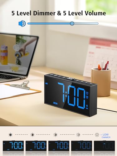 PPLEE Loud Alarm Clock with Bed Shaker,Vibrating Alarm Clock for Heavy Sleepers Hearing-impaired Deaf,2 Alarms 3-level Vibration for Weekday/Everyday Mode,5 Dimmer,5 Volume,Big Number,Power-off Memory - Image 4