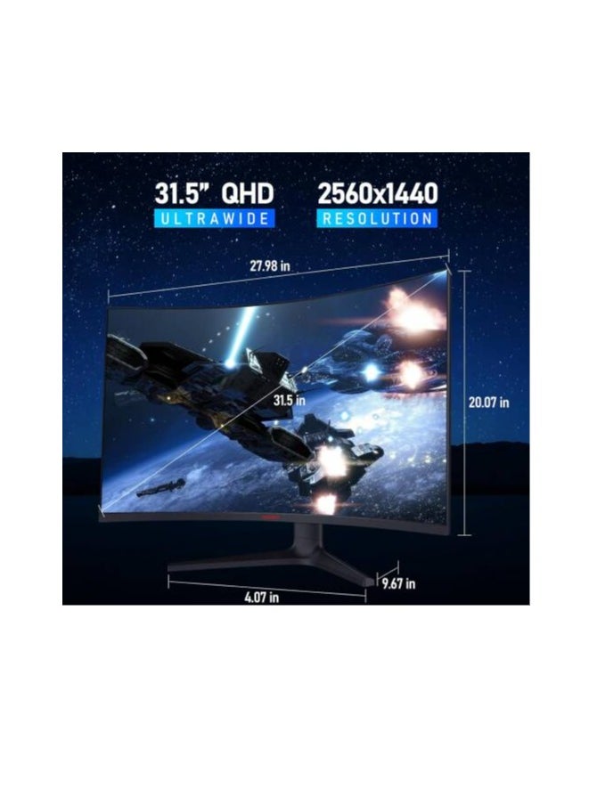 KOORUI - KOORUI 32E6QC Gaming Curved Monitor, 32" VA Display, QHD Resolution, 170Hz Refresh Rate, 1ms (MPRT) Response Time, AdaptiveSync Technology, 1500R Curvature, Black | 32E6QC - Image 1