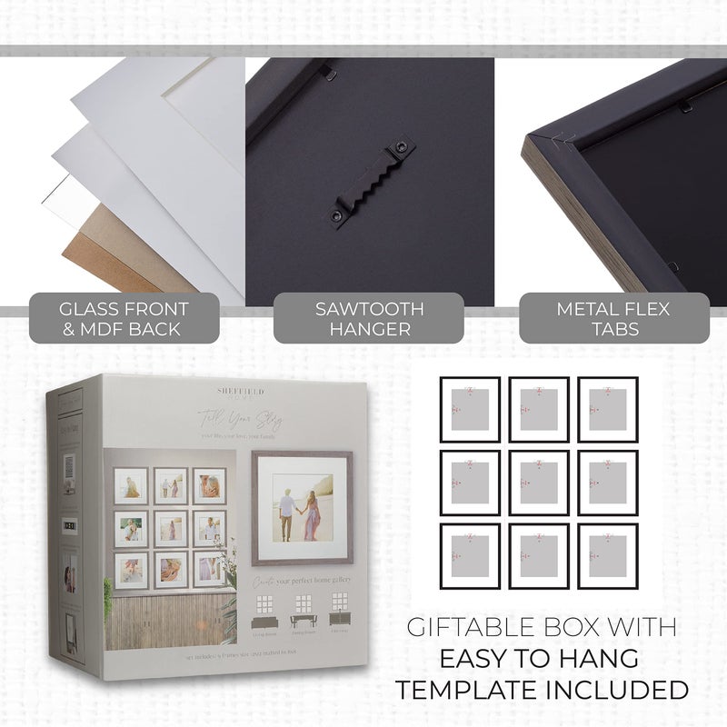 Sheffield Home 9 Piece Gallery Wall Frame Set, 12x12 Inch, Natural - Image 5