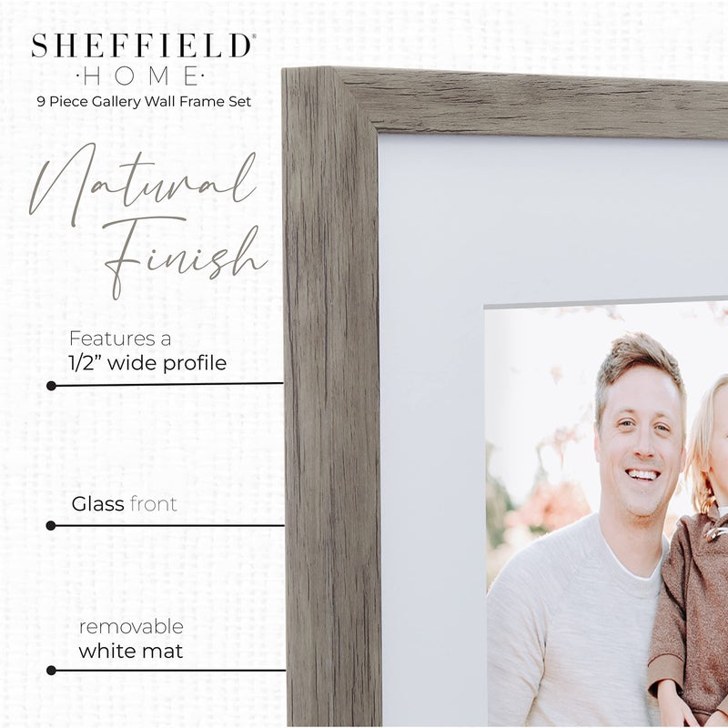 Sheffield Home 9 Piece Gallery Wall Frame Set, 12x12 Inch, Natural - Image 4