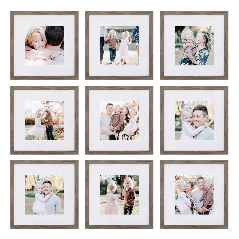 Sheffield Home 9 Piece Gallery Wall Frame Set, 12x12 Inch, Natural - Image 1