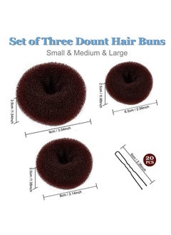 TsMADDTs TsMADDTs Donut Hair Ring Style Set with Large Bobby Pins, Dark Brown - 3 Bun Makers & 20 Pins  - Image 2
