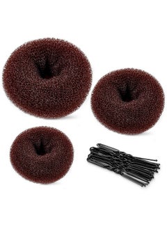 TsMADDTs TsMADDTs Donut Hair Ring Style Set with Large Bobby Pins, Dark Brown - 3 Bun Makers & 20 Pins  - Image 1
