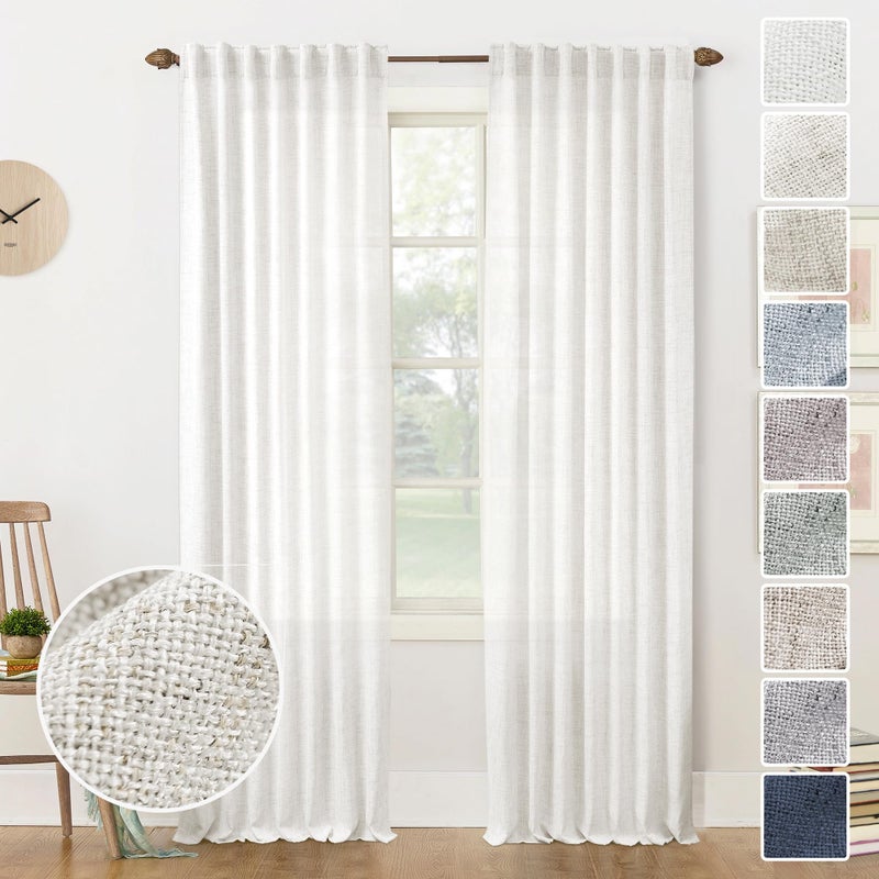 MEETBILY 100 Inch Length Curtains 2 Panels Set Back Tab Pocket Light Filtering Linen Semi Sheer Curtains Panels Extra Long Window Curtain Drapes for Living Room Bedroom 50x100 in Long  Ivory/Cream - Image 1