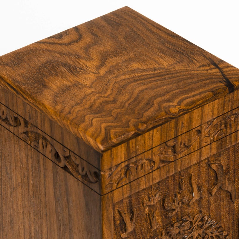 Intaj Handmade Rosewood Urn For Human Ashes | Tree Of Life Wooden Urns Hand-Crafted - Funeral Cremation Urn For Ashes (Bird Tree  Medium - 150 Cu/In) - Image 4
