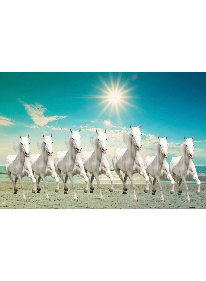 Elegance vastu 7 white running horses with sunrise big size canvas painting picture photo decorative modern art for living room office gifts Painting size- 30 length x 20 height inch - Image 4