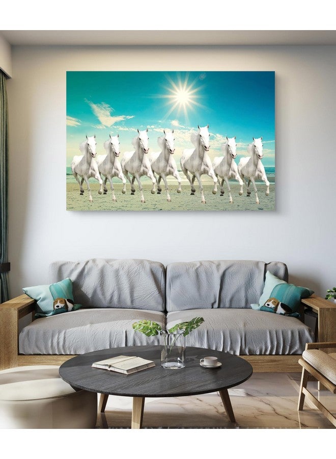 Elegance vastu 7 white running horses with sunrise big size canvas painting picture photo decorative modern art for living room office gifts Painting size- 30 length x 20 height inch - Image 3