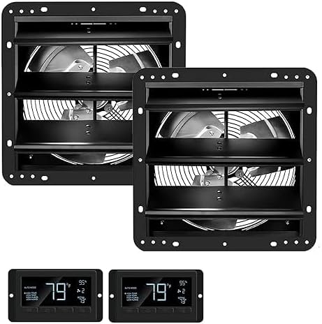iPower iPower Shutter Exhaust Fan 12inch with Temperature Humidity Controller  Wall Mount Ventilation and Cooling for Sheds Attics Workshops2Pack  - Image 1