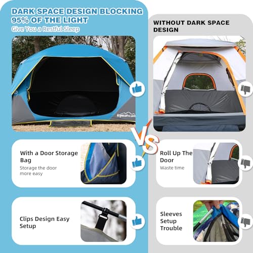 LOYEAHCAMP 4 Person Blackout Camping Tent, Easy Setup Waterproof Family Dome Tent for Camping with Rainfly, Portable Double Layer Large Family Tent for Outdoor Camping&Hiking - Image 2