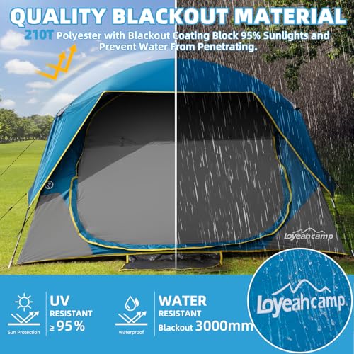 LOYEAHCAMP 4 Person Blackout Camping Tent, Easy Setup Waterproof Family Dome Tent for Camping with Rainfly, Portable Double Layer Large Family Tent for Outdoor Camping&Hiking - Image 4