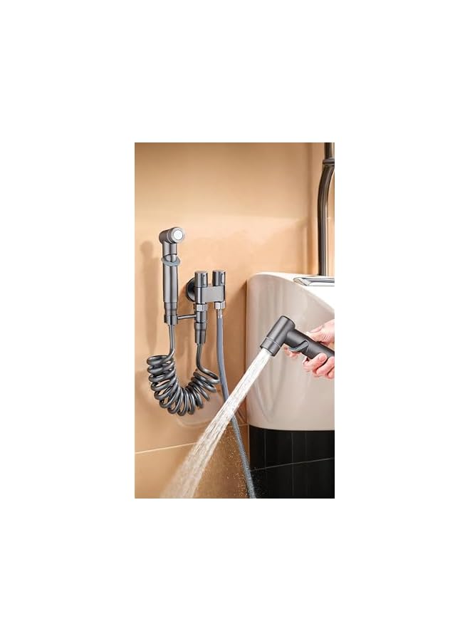 The Bros 1-In-2-Out Dual Control Valve With Pull-Out Sprayer - Dual Control Faucet for Bidet, Washing Machine, and Toilet (Silver) - Image 5