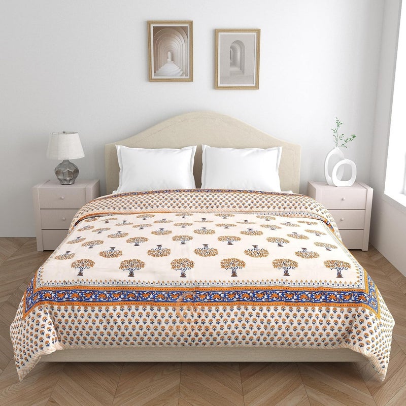 WORLDNEX 400 TC Pure Cotton Jaipuri Design Printed Lightweight Double Bed Quilt/Razai/Rajai, 85 x 100 Inches, Soft & Cozy Bedding for All Seasons (Design-D-02) - Image 1