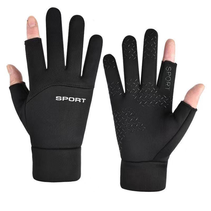 Mens Winter Fleece-Lined Touchscreen Gloves with Anti-Slip GripUnilateral-Black Two Finger Unilateral-Black Two Finger 