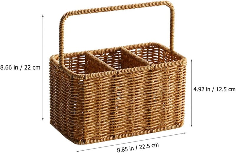 SMASOLO Woven Flatware Organizer Basket with Handle, Divided Utensil Holder for Kitchen and Dining, Lightweight Plastic Cutlery Storage Caddy for Parties and Everyday Use - Image 2