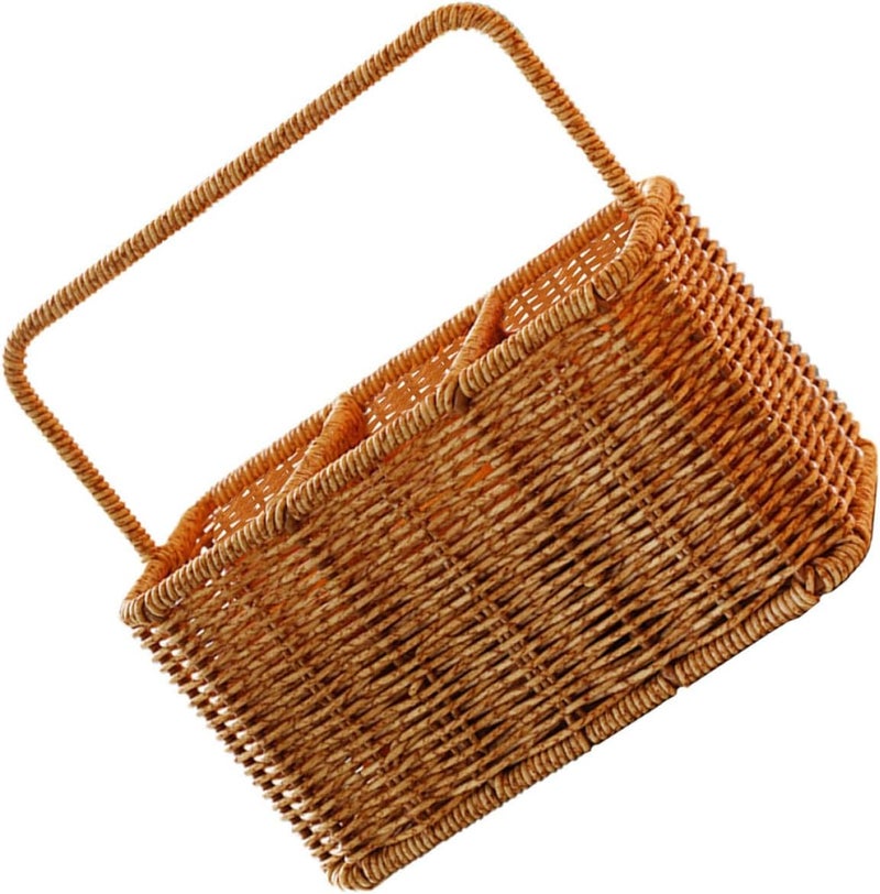 SMASOLO Woven Flatware Organizer Basket with Handle, Divided Utensil Holder for Kitchen and Dining, Lightweight Plastic Cutlery Storage Caddy for Parties and Everyday Use - Image 1