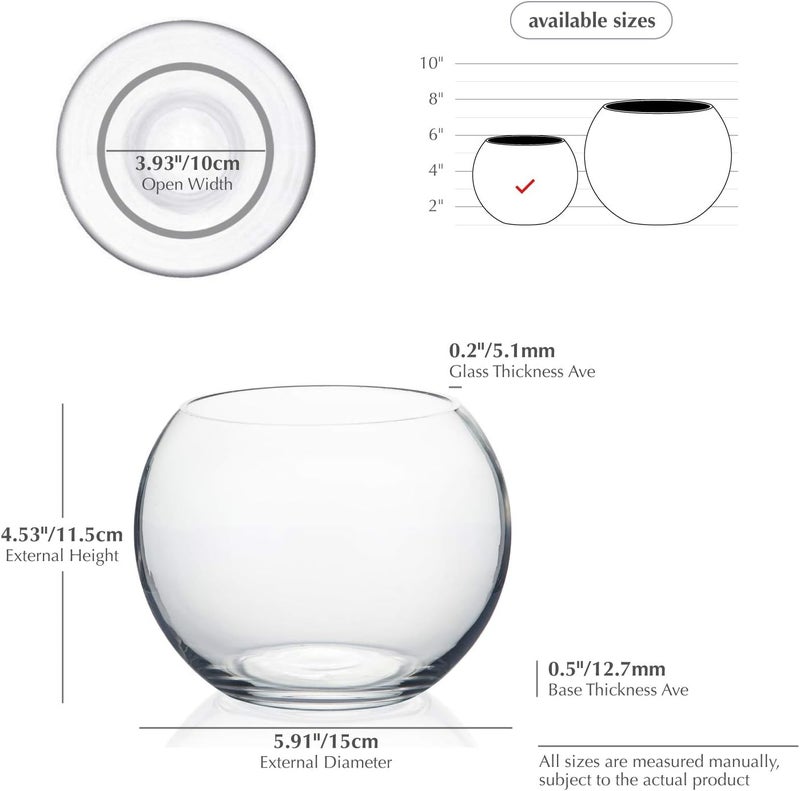WGVI WGV Bowl Glass Vase, Diameter 6", Height 4.5", Open Width 4", (Multiple Sizes Choices) Clear Bubble Planter Terrarium Fish Bowl for Wedding Event Home Decor, 1 Piece (VBW0006A) - Image 2