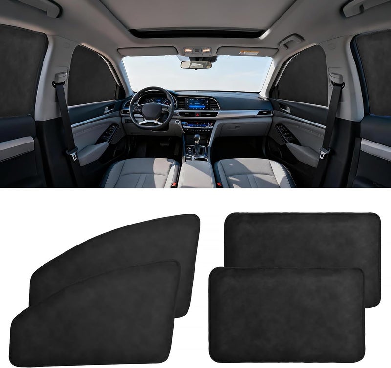 XCBYT Suede Car Window Shades for Side Windows, 4-Pack Ultra-Soft Magnetic Car Curtains, 100% Light Blocking Window Covers for Privacy, Baby Care, Camping & Road Trips - Image 1