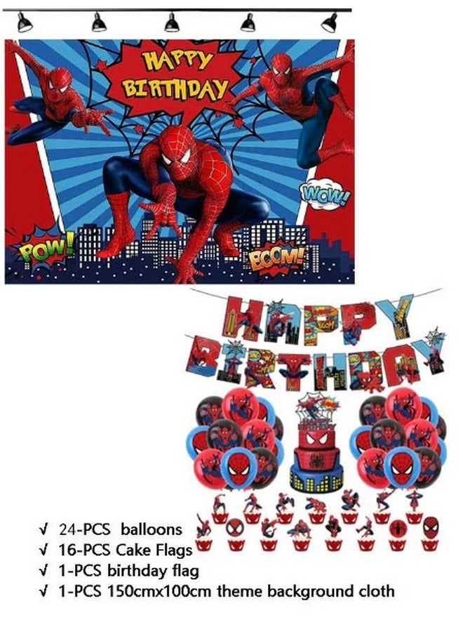Beauenty Birthday Party Decoration, 42-Piece Spiderman Theme Suit Birthday Party Supplies Set Including Spiderman Background Cloth (Size 150cmx100cm) - Image 1